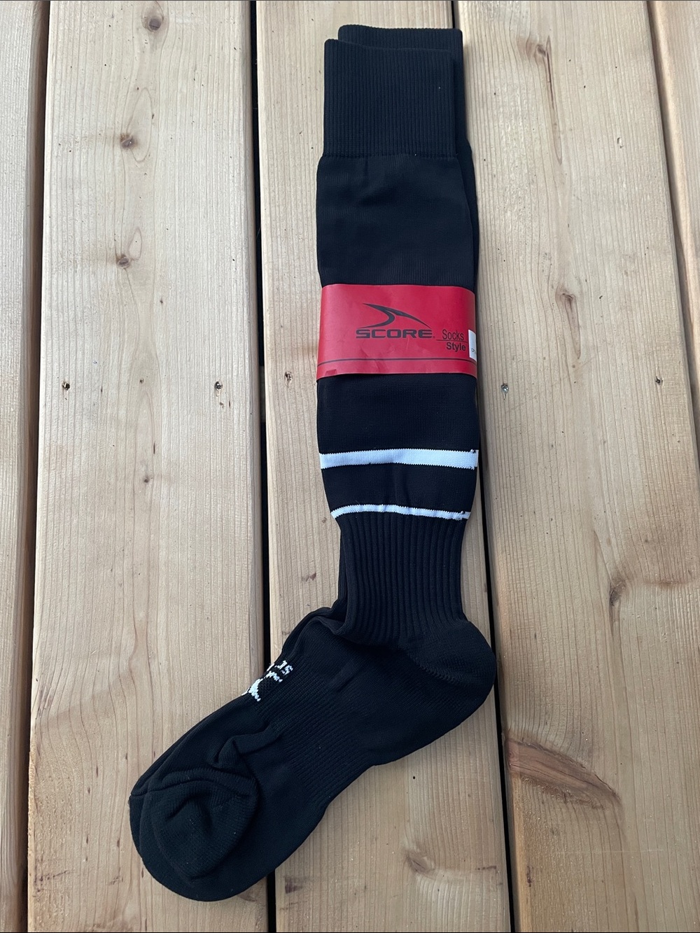 SCORE Black Athletic Crew Socks with White Stripe - Men